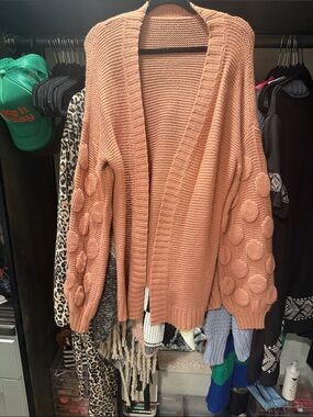 Women's Chunky Bubble-Sleeve Cardigan Sweater - Peach